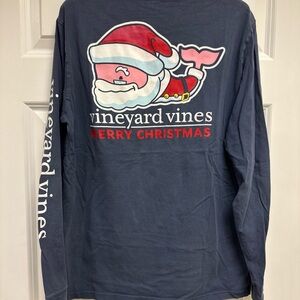 Vineyard Vines Festive Navy Santa Whale Shirt